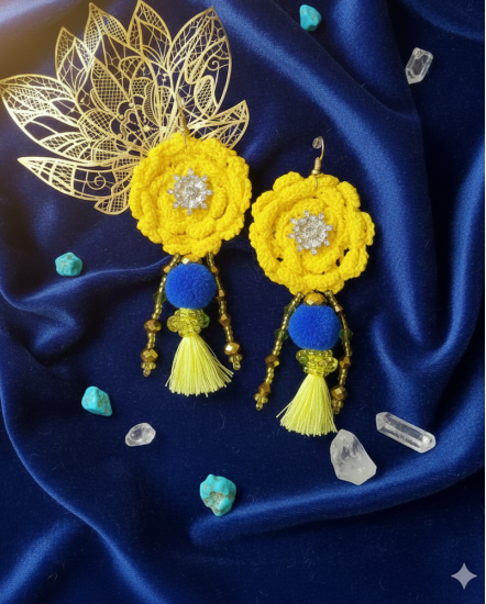 Háčkované  dizajnové náušnice "Srdce Kapverd"